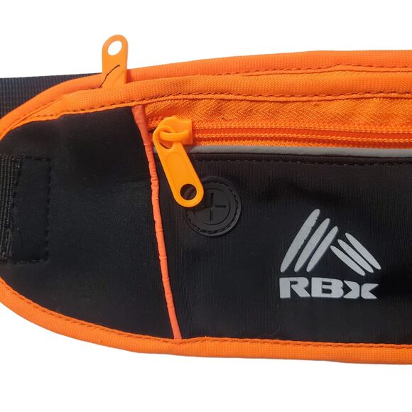 RBX Running Belt Walking Fluorescent Orange Black Adjustable Zipper Pockets - Picture 3 of 7